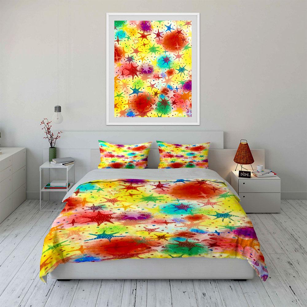 Colorful Star-shaped Splatter. Bedding Sets Duvet Cover Sets Duvet Covers Pillowcases(1 * Duvet Cover 2 * Pillowcases Without Duvet Insert)
