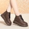 5cm Vintage Comfortable Soft Leather Shoes Warm Winter Boots 2025 Women's Med Heels Flat Platform Short Plush Motorcycle Botas