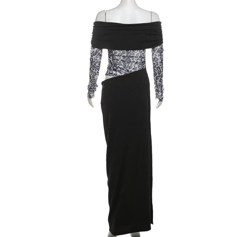 Women's Fall/winter Street Fashion Sexy One-line Collar Long-sleeved Dress