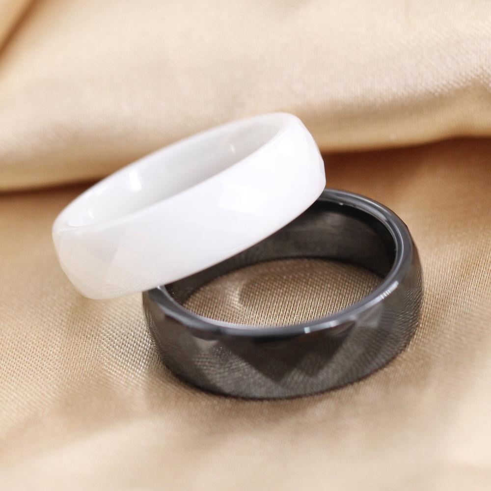 Stylish Minimalist 6mm Black And White Ceramic Couple Rings Versatile Faceted Design