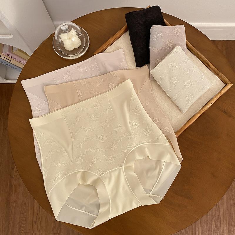 Ladies Summer Light Luxury Light Belly Lift Hip Lace Splicing High Waist No Scar Ice Silk 10A Antibacterial Crotch Triangle Briefs