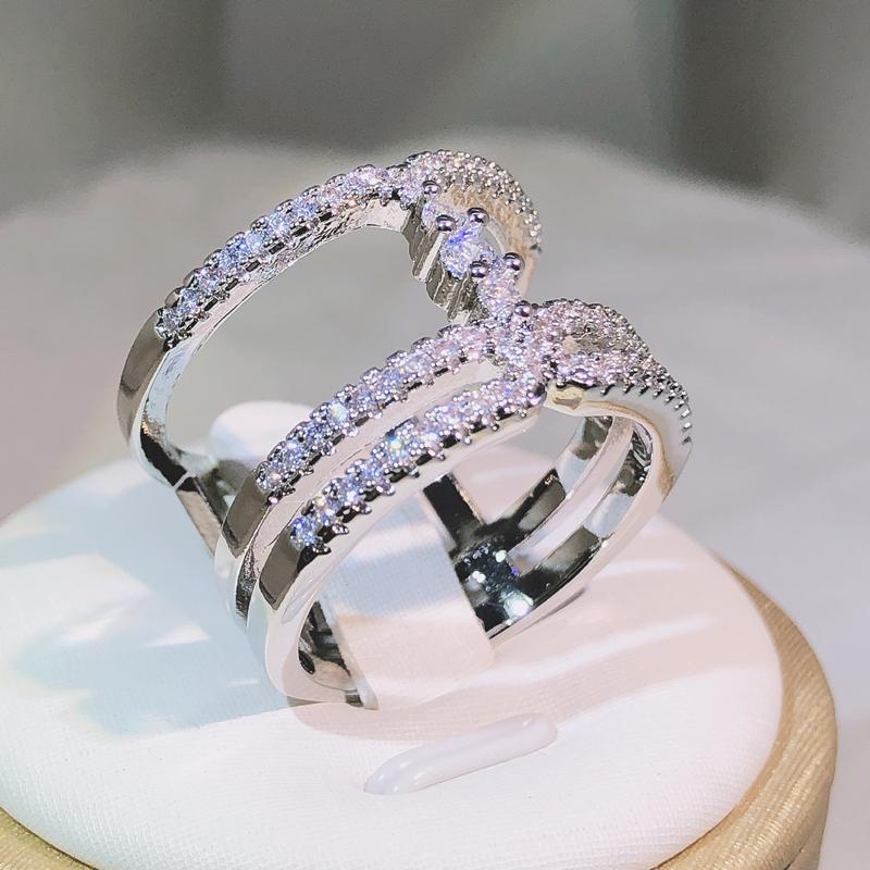 Cobre Estabilizado Moda Correntes Multicamadas Anéis de Zircônia para Mulheres Casamento Anéis Statement Simples Anéis de Casamento para Casal