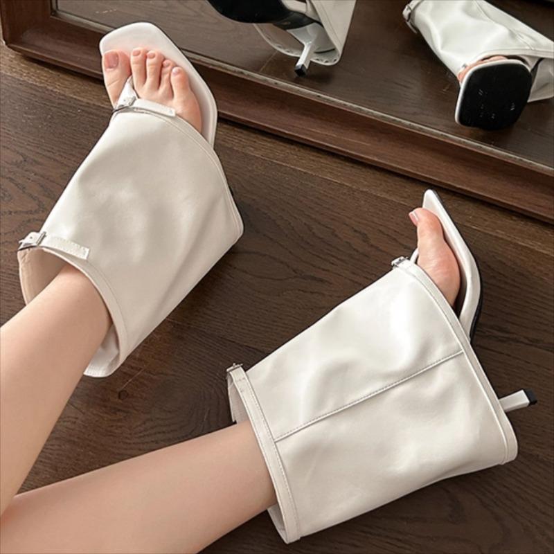 Women Cool Boots Summer Pinch Toe Cool Boots Designer Trouser Leg Boot Quality Leather Summer Cool Boot High Heel Open Toed Boot