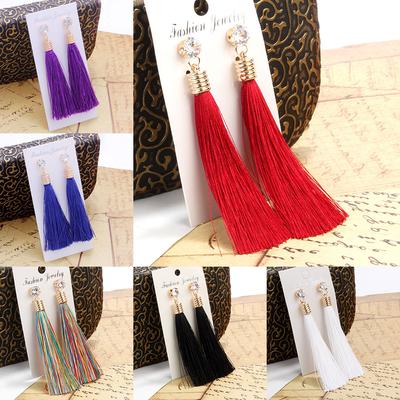 Bohemia Tassel Drop Earrings For Women Trendy Ethnic Crystal Silk Fabric Long Dangle Earring Female  Party Jewelry