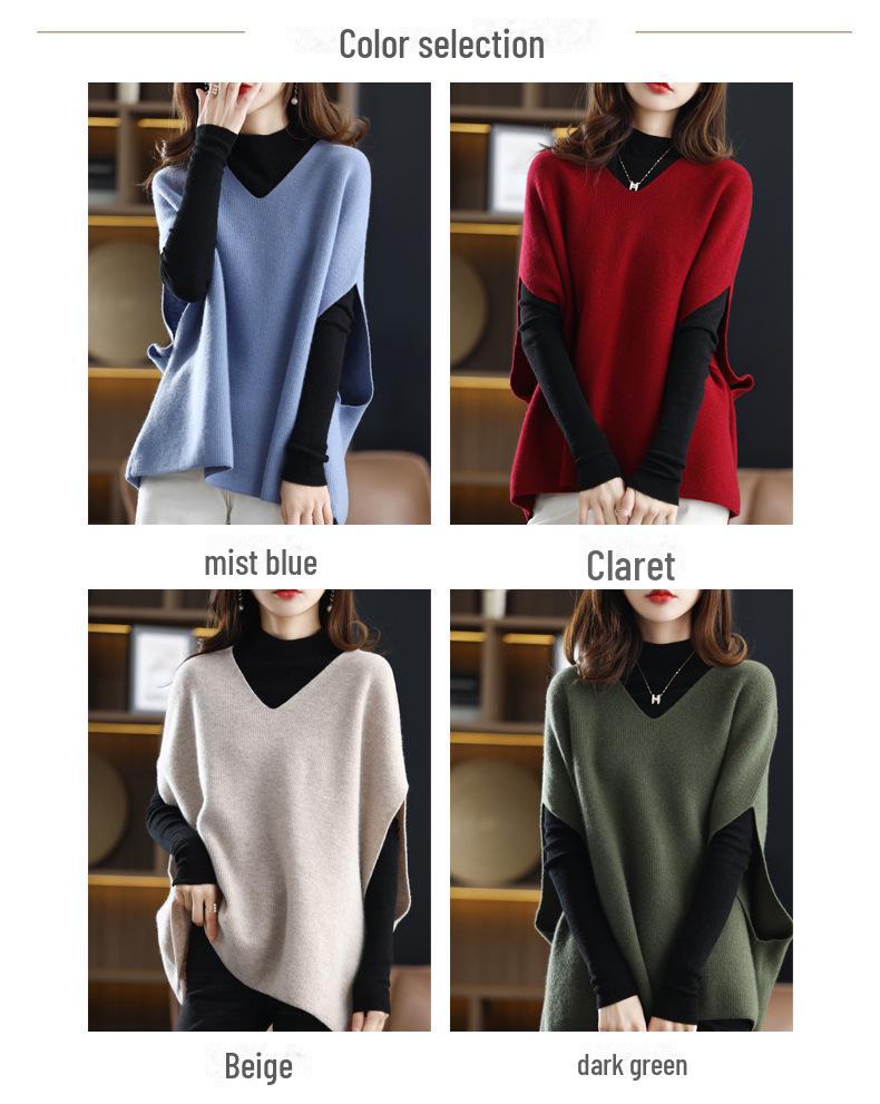 2025 Spring Loose V-Neck Drop Shoulder Vest - Solid Color Casual Sleeveless Sweater