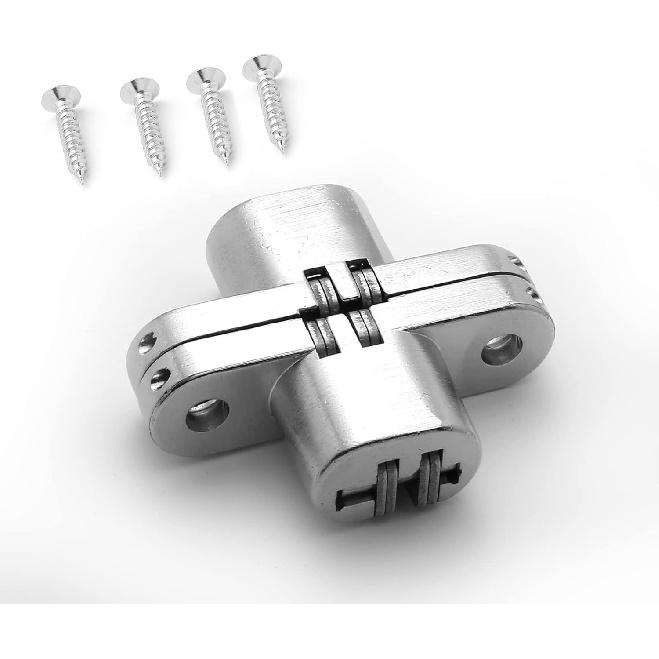 1-3/4" Hidden Hinge Stainless Steel 180 Degree Invisible Cross Hinges for Kitchen Cabinet Door Frameless Concealed Hinge with Screws, 4pcs