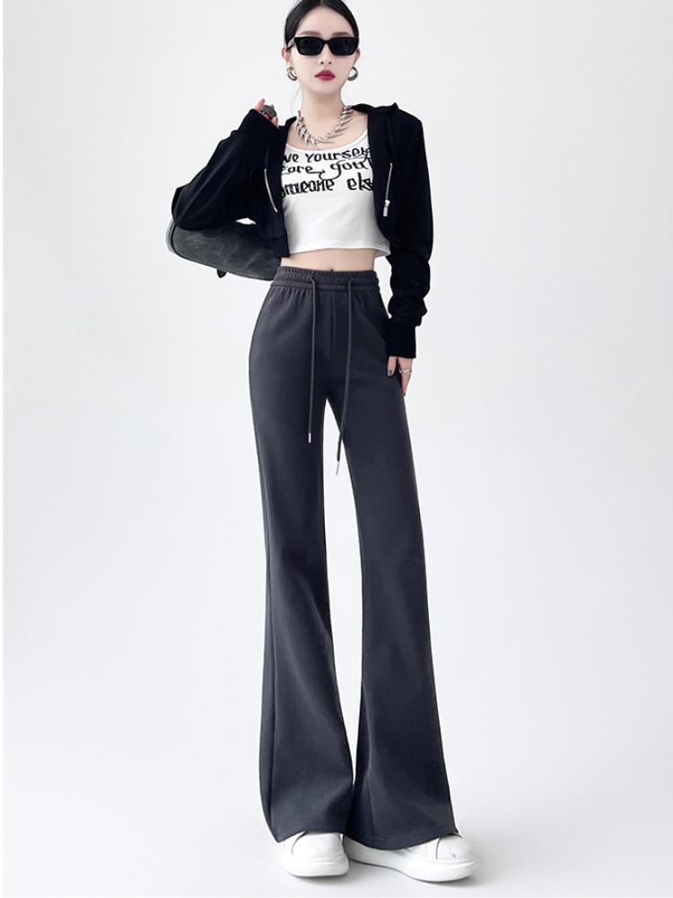 Pantaloni evazați retro americani pentru femei, toamnă, eleganti, pantaloni sport slim fit, gri, lungi, largi