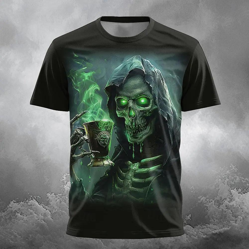 Men T-Shirt 3D Skull Print Casual Crew Neck Tee Short Sleeve Summer Oversized S