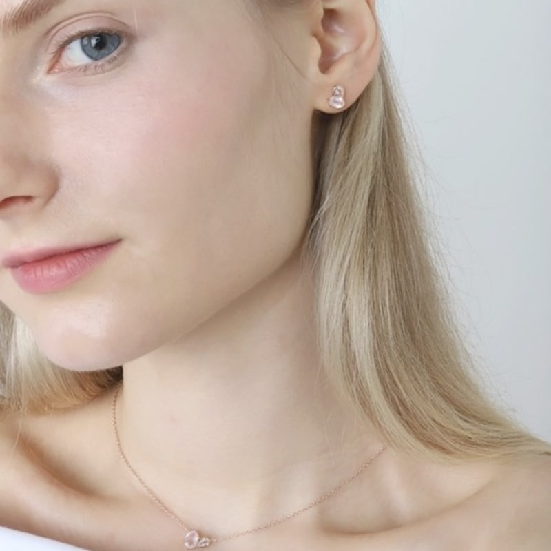Ozel Silver925 Rose Quartz & CZ Silver 925 Necklace PS153N