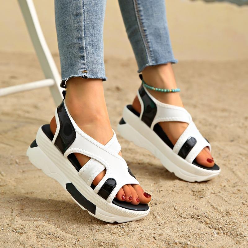 Fashion Shoes Female 2025 New Elastic Band Women's Sandals Fashion Color Matching Summer Casual Open Toe Comfortable Platform Sandals