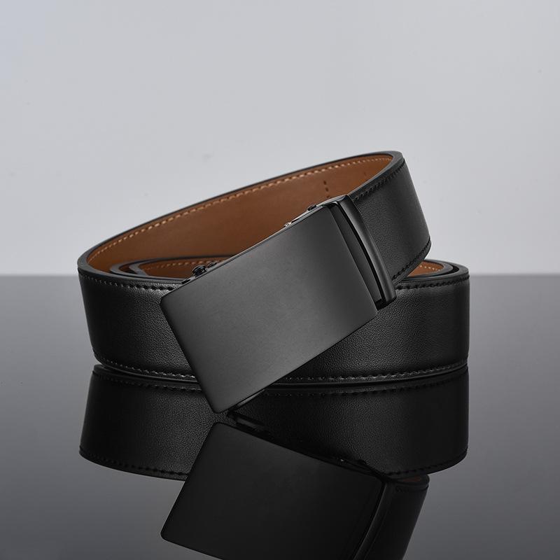

Мужской ремень деловой двухслойный из воловьей кожи сплав автоматическая пряжка кожаный простой ремень 120cm