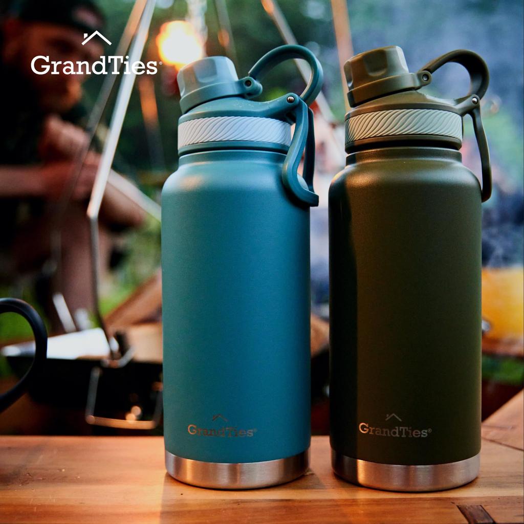 GRANDTIES Premium Vacuum Insulated Stainless Steel Wide Mouth Water Bottle, 946ml, Available In 9 Colors, Includes Two Lids & Easy-to-Clean Large