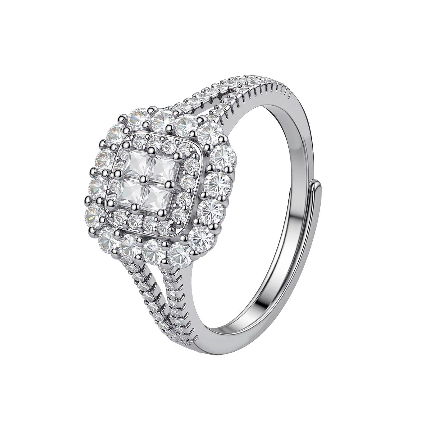 Square Zircon Four-Prong Adjustable Luxury Ring – Elegant  Versatile Jewelry Adjustable