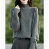 Women's 2024 Checkerboard Jacquard Knit Base Layer Top - Half-High Neck, Thick, Loose, Slim-Fit Sweater