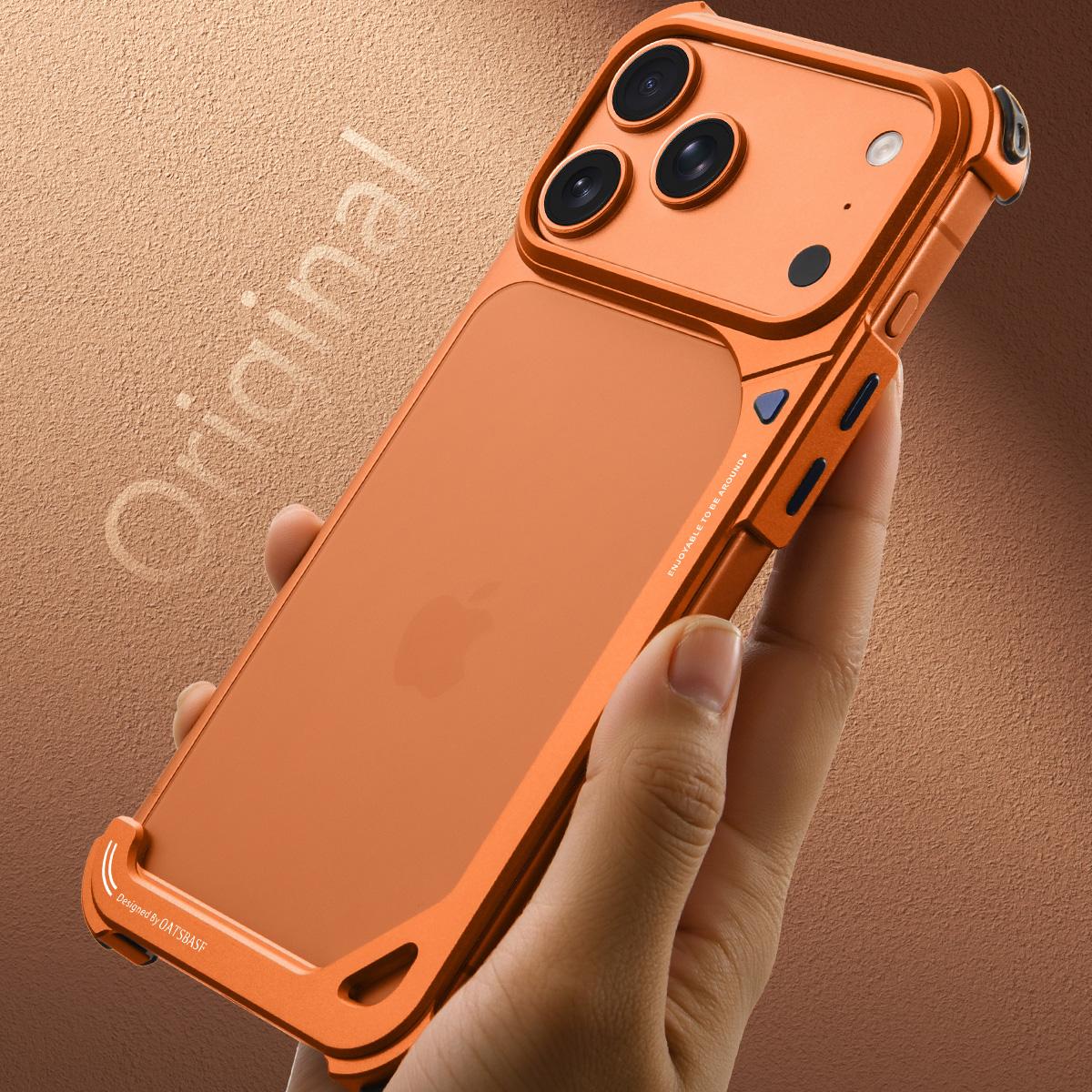 

Eary Aluminum Metal Case for iPhone 17 Pro Max Slim Frameless Ultra-thin Shells Shockproof Drop Protection 9-Shaped Phone Cover iPhone17 Pro Max оранжевый
