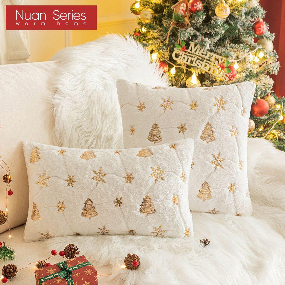1 ks Povlak na polštář Nuan Series Módní vánoční styl Vyšívaný zlatou nití Povlak na polštář pro pohovku Obývací pokoj Ložnice Domácí dekorace