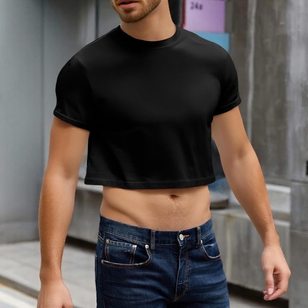 Top da uomo casual da spiaggia a mezza manica con scollo rotondo