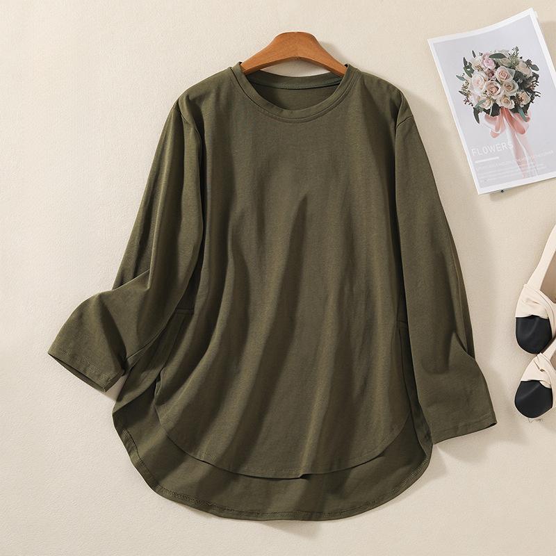 

2026 Spring and Autumn New Style Irregular Hem Long Sleeve T-Shirt for Women, Loose Top, Base Shirt M армия зеленый
