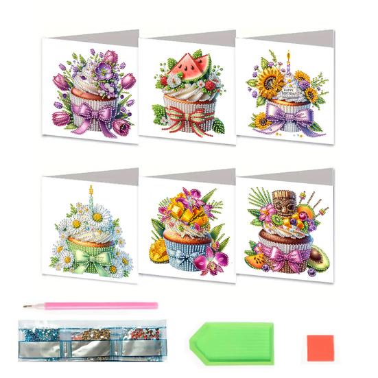 6 Pcs DIY Rhinestone Art Painting Cards Christmas Greeting Card Making Kit with Envelopes 5D Snowman Cat Deer Rhinestone