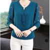 Frühling Sommer Neue 3/4 Hülse Top Mode Mama der Bodenbildung Bluse frauen Einfarbig V-ausschnitt Chiffon Hemd M-4XL