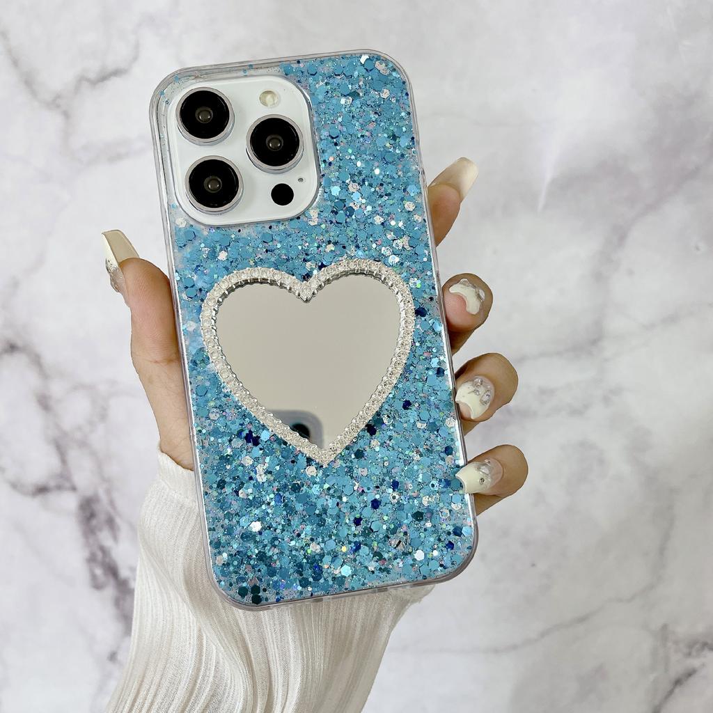 For iPhone 14 Pro Max Case with Makeup Mirror TPU Phone Cover Epoxy Aesthetic