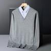 New Fall and Winter Fake Two-piece Knitted Versatile Striped Shirt Collar Coat Men's Sweater Base Shirt Underwear Top