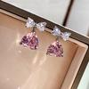 Huitan Chic Romantic Pink Crystal Drop Earrings Female Engagement Accessories Delicate Design Love Jewelry for Wedding Ceremony