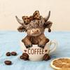 Resin Cow Figurine Highland Cow Statue Highland Cow Coffee Cup Figurine Set Resin Sculpture Decoration for Calf for Coffee