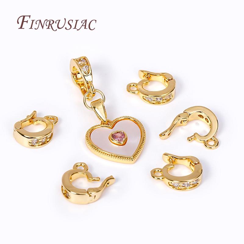 18K Gold Plated Pave Zircon Round Pendant Enhancer Brass Clips Bail Clasp Connectors For DIY Necklace Bracelet Jewelry Making