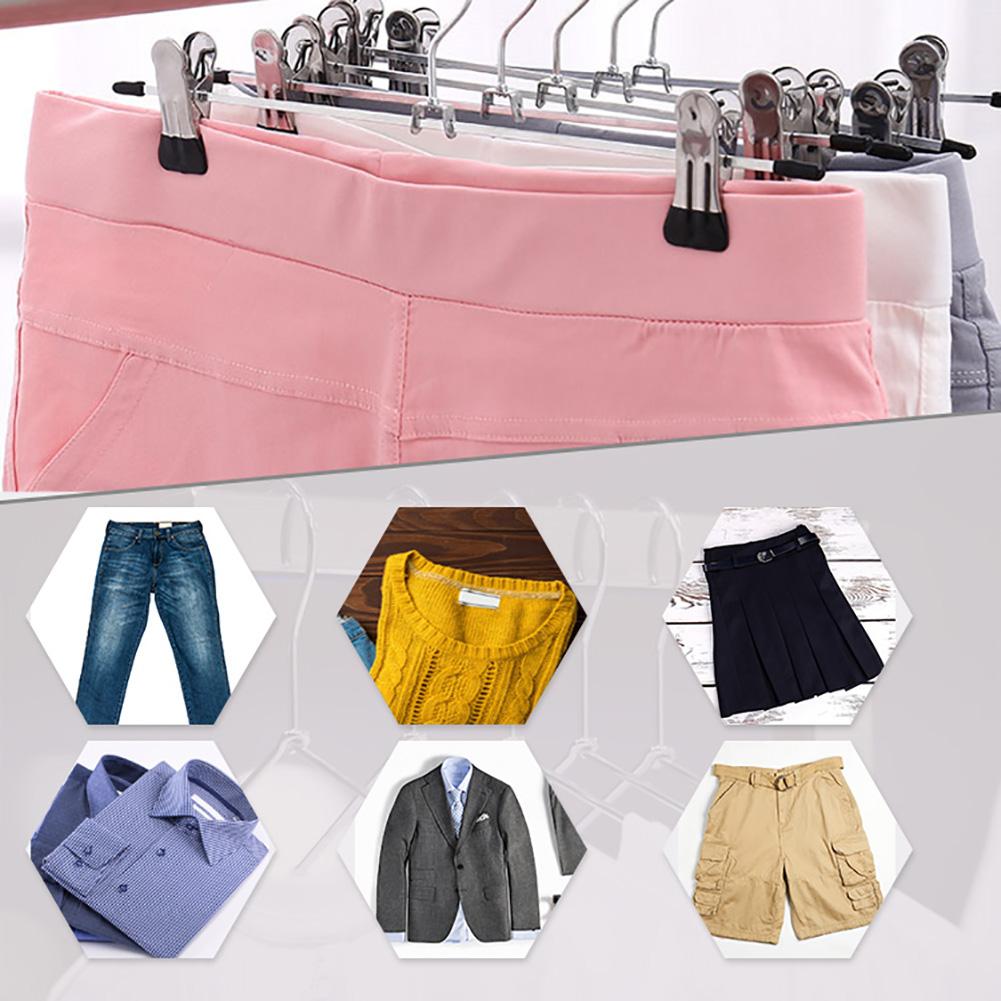 10pcs Stainless Steel Clothespin Pants Clamp Non-slip Trouser Hanger Practical Multi-function Exquisite with Swivel Hook