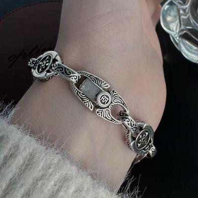 2025 Men's Stylish Silver Bracelet: Niche Rattan Pattern, Retro S925 Silver, Versatile Fashion Accessory