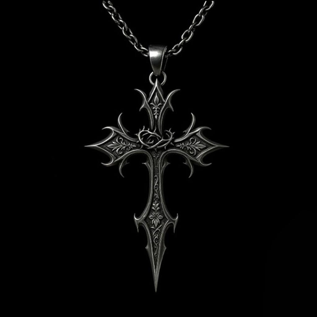 Stylish Gothic Inspire Necklace With Intricate Crosses And Heart Detail