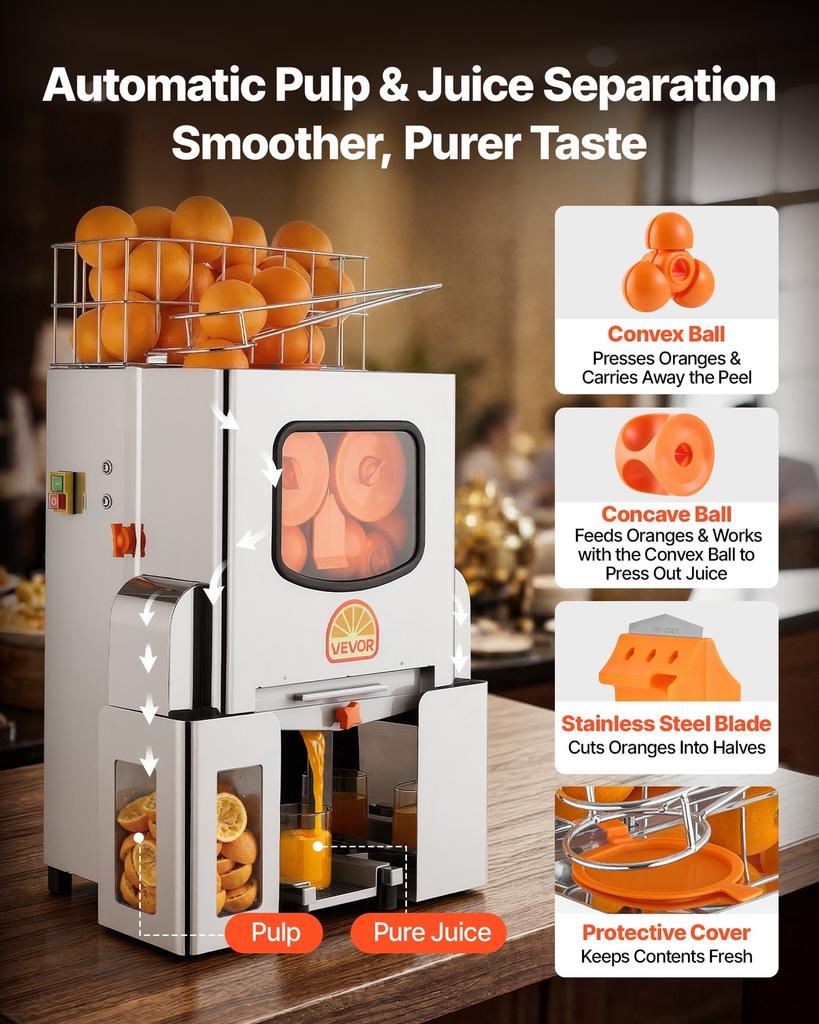 Commercial Orange Juicer Machine, 120W Electric Orange Juice Press, Stainless Steel Orange Squeezer for 20 per Minute, Lemon Citrus Pomegranates