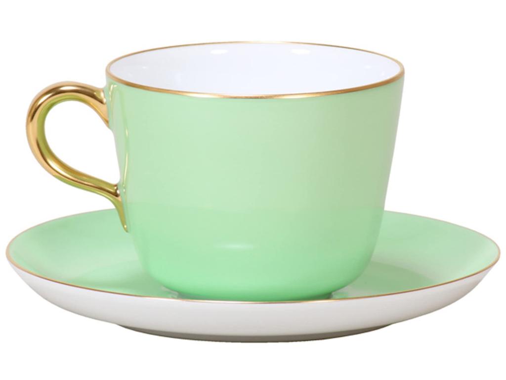 Okura Touen Iromaki Light Green Morning Cup and Saucer, Coffee/Tea, Approx. 295cc, Made In Japan, 26c/1051