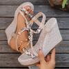 SyfIyno Summer Sandals Women's Fashion Open Toed Knitted Elastic Belt Slope Heel Thick Bottom High Heel Sandals Eleven Styles