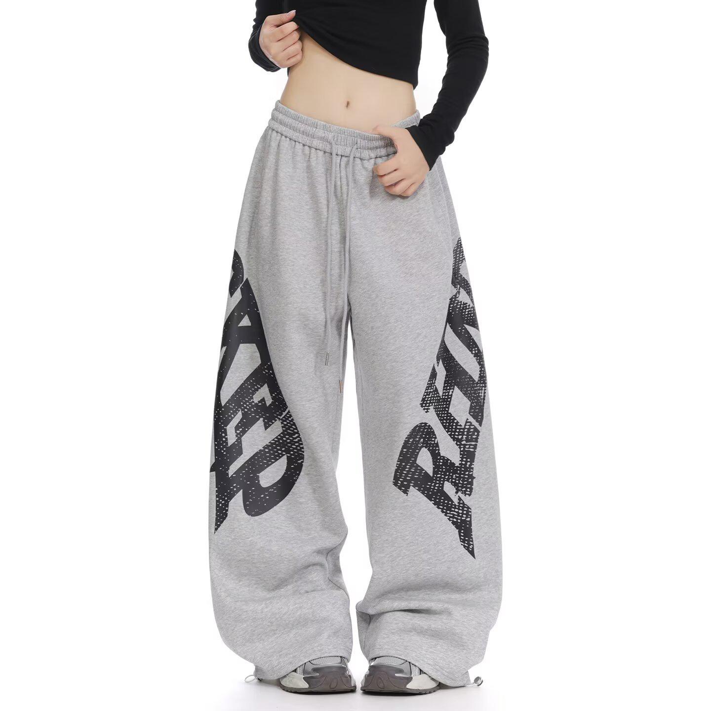 Women s Retro Korean Hip Hop Letter Print Drawstring Sweatpants - Winter Loose Fit Jazz Dance Scimitar Pants L