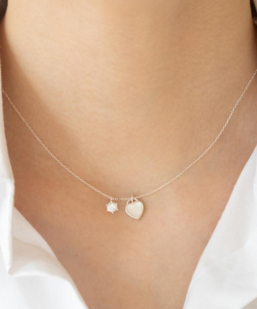 Alleun Silver 925 Epoch Heart Cubic Silver Necklace Bold