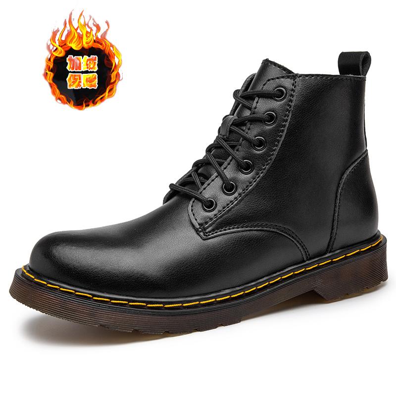 WAERTA Lederstiefel Herren High-Top Britische Retro Vintage Stiefel Plüsch Warme Stiefel Mode Casual Stiefel Winter Hochwertige Stiefel