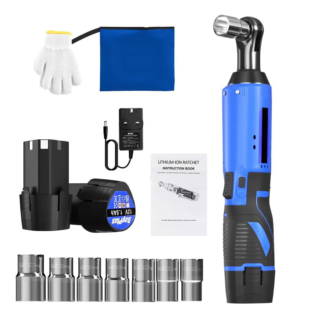 30FT-LBS Torque Cordless Electric Wrench Set Rechargeable 3/8'' 90° Ratchet Angle Wrench Car Bicycle Repairing Power Tool