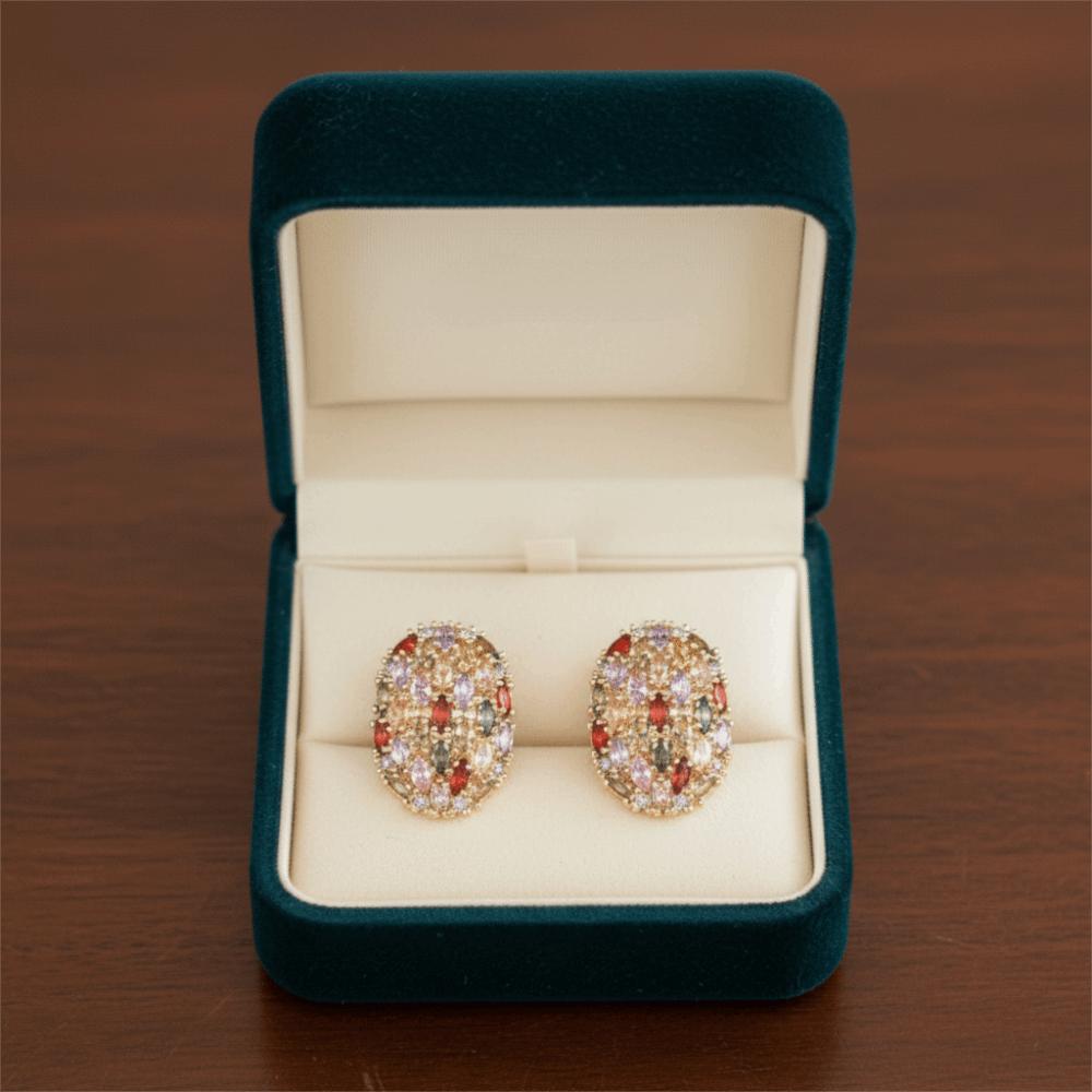 Oval Shape Colorful Zircon Earring Copper Gilding Ear Drop Simple Ear Jewelry  Women