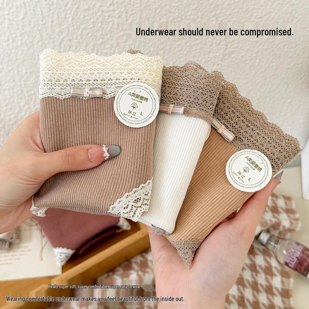 10A Antibacterial Lace Mid-Waist Women's Briefs: Pure Cotton, Skin-Friendly, Breathable, Comfortable for Young Girls