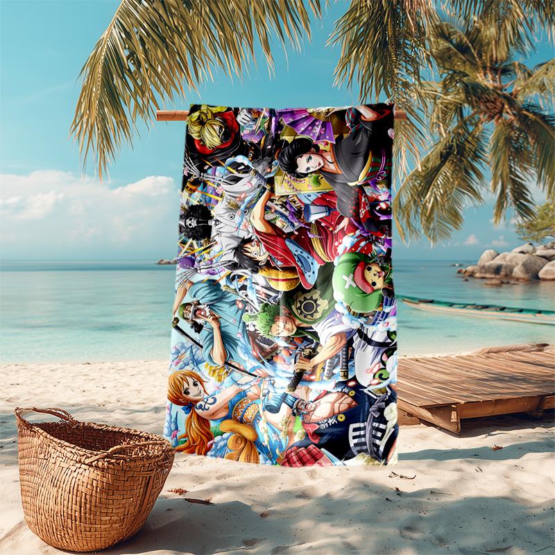 Classic Japanese element cartoon ONE PIECE Monkey D. Luffy beach towel outdoor camping vacation swimming beach towel outdoor absorbent bath towel Y5