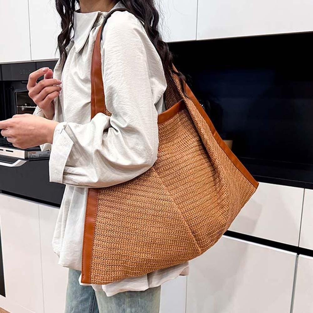 Retro Leopard Print Tote Bag Lightweight Large Capacity Woven Triangle Underarm Bag Contrast Color Polyester