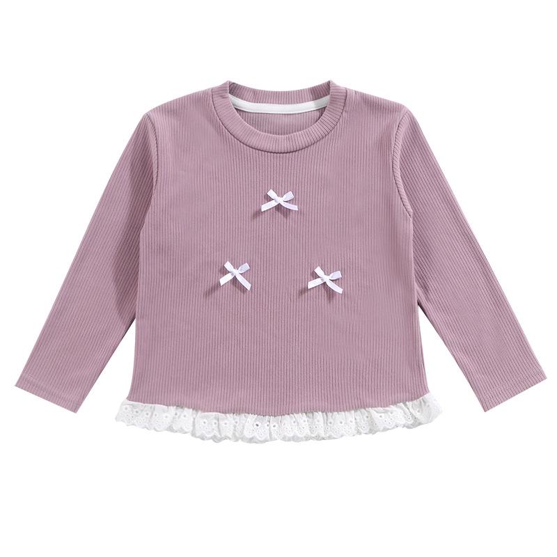 Girls' Spring Lace Bow Long Sleeve Top – Korean Style Round Neck Outerwear