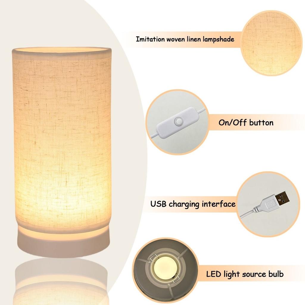 Nordic Retro-style Table Lamp with Fabric Lampshade - USB Powered, Perfect for Bedroom, Study, and Home Decor