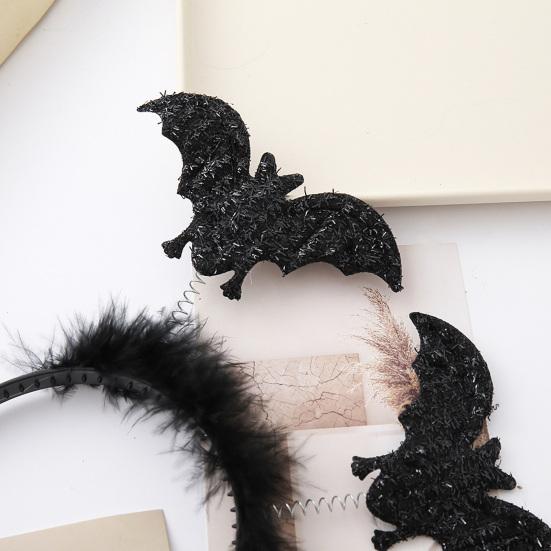 Halloween-Stirnband Kostümzubehör Stirnbänder, Schwarzes Spinnenfledermaus-Stirnband, Glitzerndes Flauschiges Haarband Kopfschmuck für Themen-Tanz Damen, Teenager, Cosplay,