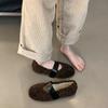 New Women Ballet Laofer Flat Shoes Shallow Slip On Ladies Fur Mary Jane Shoes Soft Outdoor Granny Shoes Zapatos Mujer