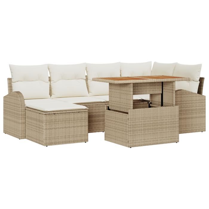 VidaXL Ensemble de salle à manger de jardin 7 pièces avec coussins Beige Poly Rattan 3349609