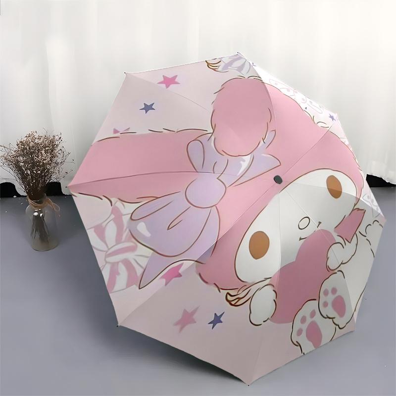 1pc My Melody Automatic Opening/Closing Umbrella with Bowknot Design - Portable Three-Fold Design, 8-Bone Iron Frame Outdoor Umbrella, Perfect Gift fo