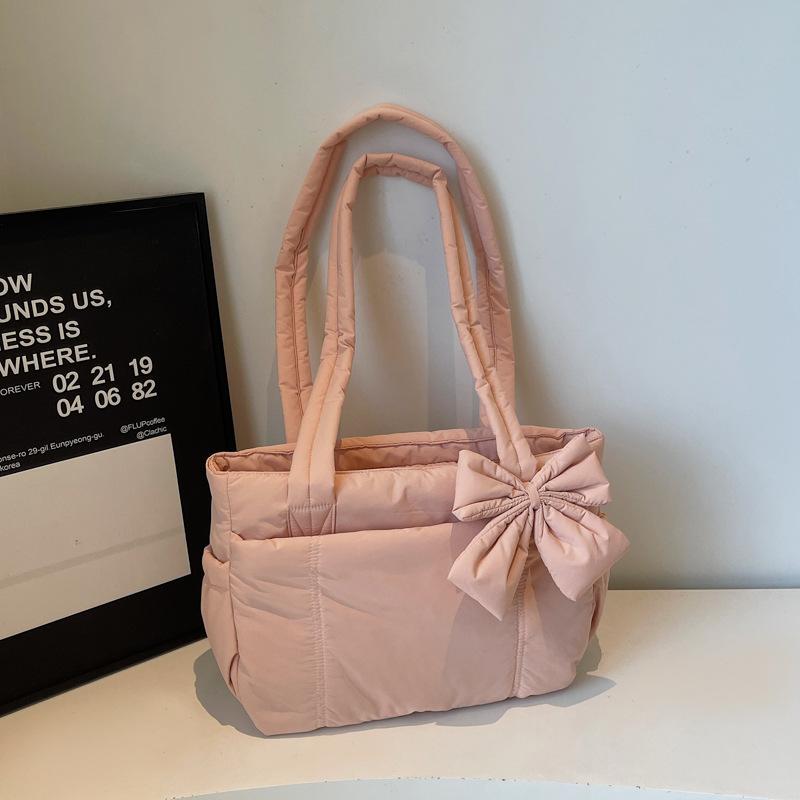 

New tote bag bow yoga bag winter embroidery thread checkered space bag cotton clothes shoulder tote bag рожевий